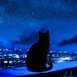 drowse server icon: a black cat watching city lights under the night sky